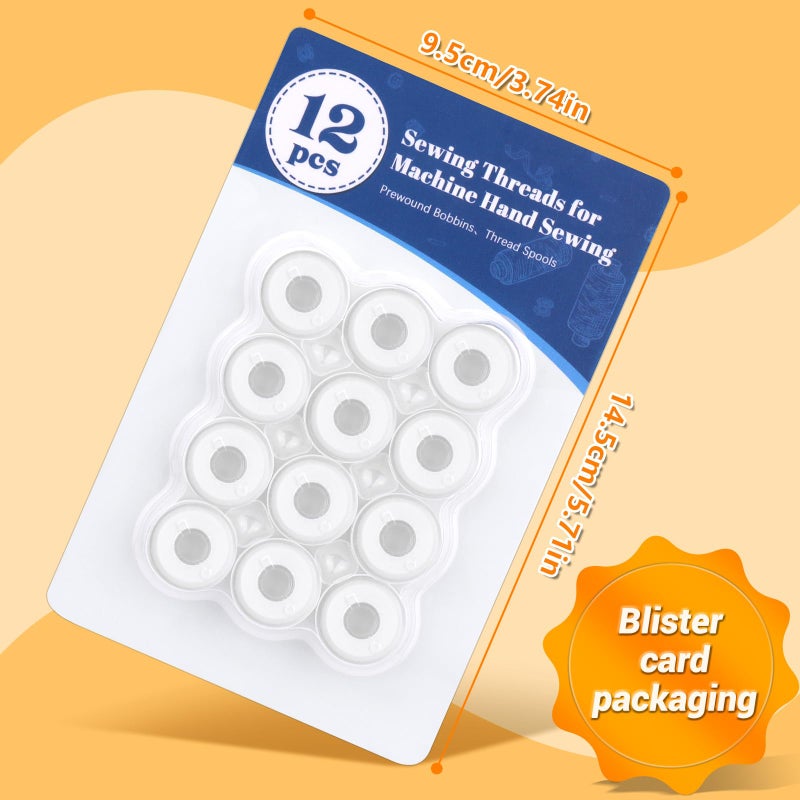 UzecPk Thread for Sewing, 12 PCS White Sewing Machine Thread Prewound Bobbins Size a Sa156 for Embroidery and Hand Sewing DIY 50yds/Spool - Image 2